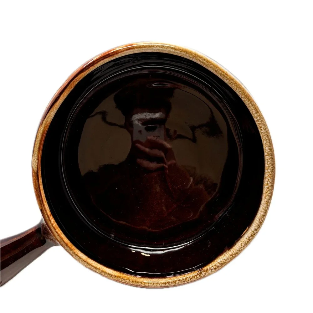 Pfaltzgraff Village Brown Drip Glaze French Onion‎ Soup Bowl Crock w/ Handle USA